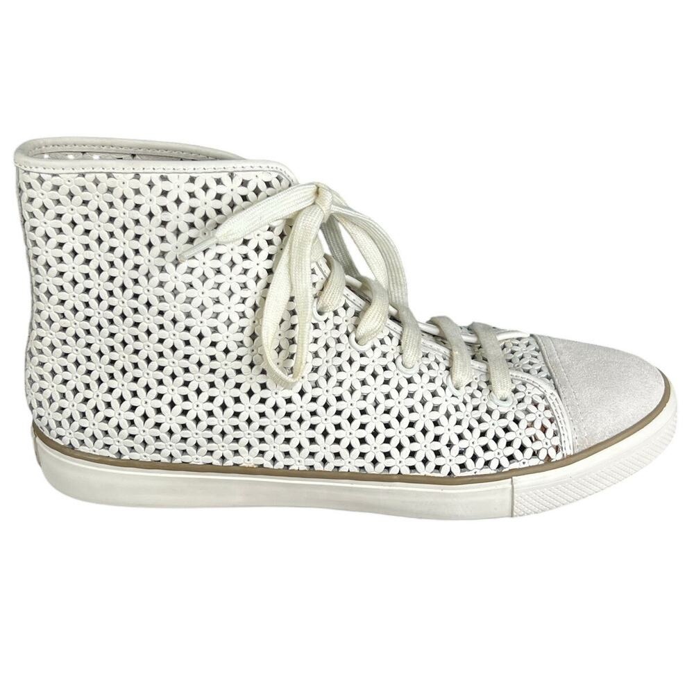 Tory Burch Women’s White Leather Perforated High Top Sneaker Size US 11